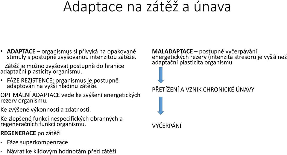 OPTIMÁLNÍ ADAPTACE vede ke zvýšení energetických rezerv organismu. Ke zvýšené výkonnosti a zdatnosti.