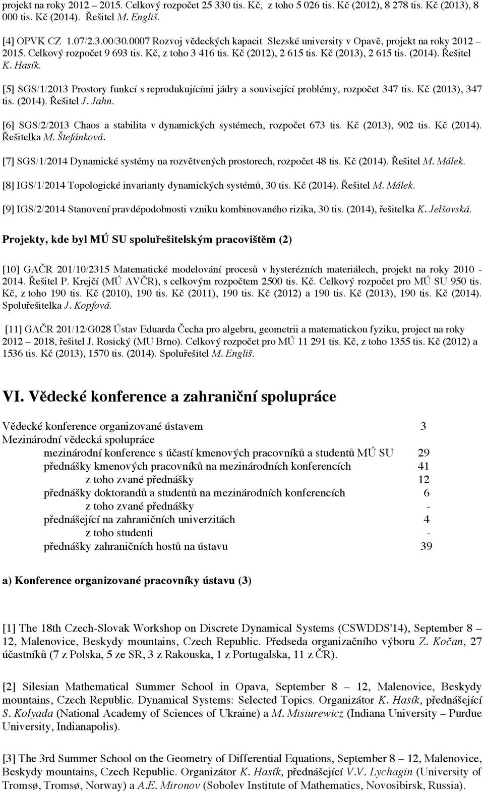 Hasík. [5] SGS/1/2013 Prostory funkcí s reprodukujícími jádry a související problémy, rozpočet 347 tis. Kč (2013), 347 tis. (2014). Řešitel J. Jahn.