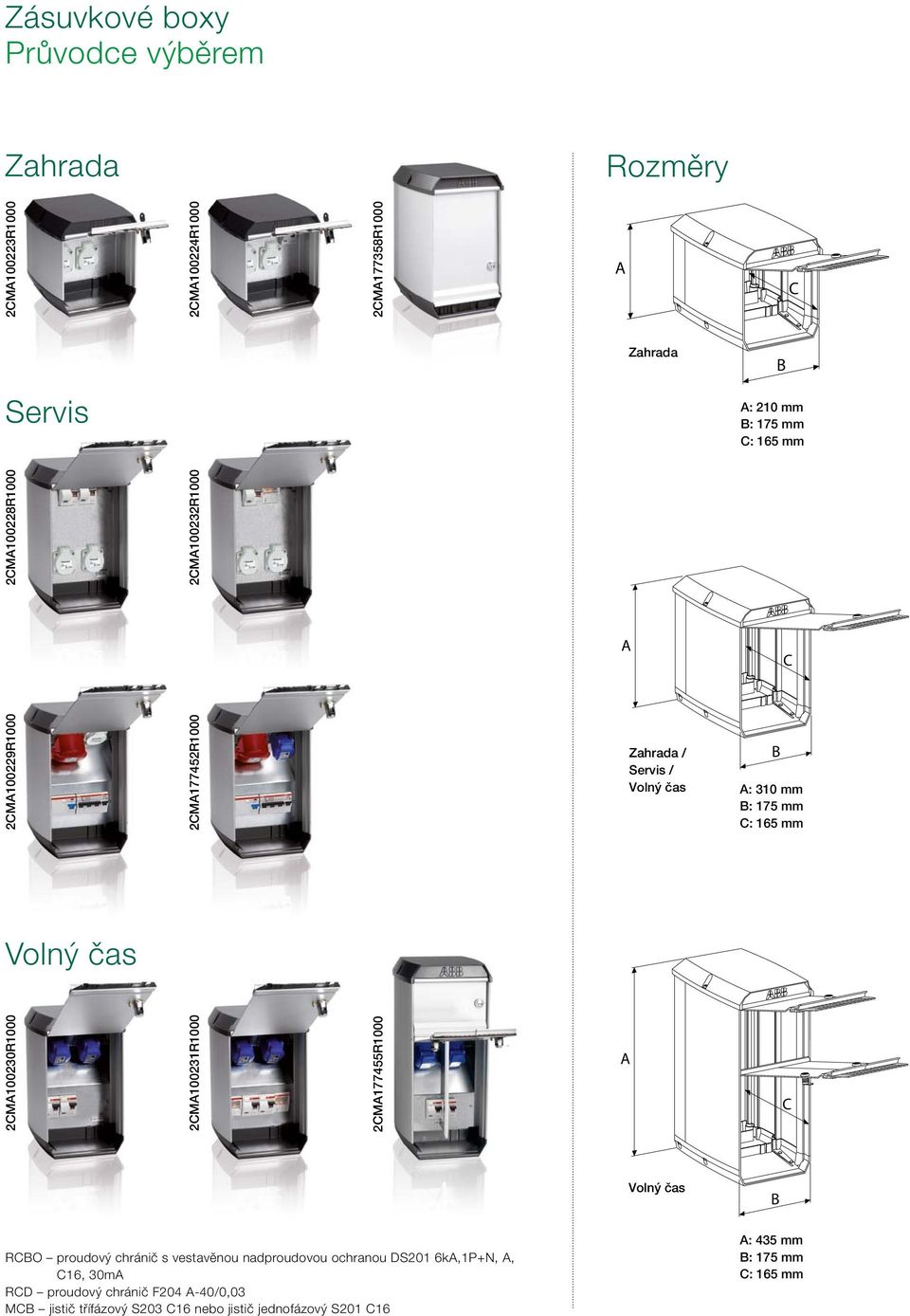 B C C C A: 210 mm B: 175 mm C: 165 mm A: 310 mm B: 175 mm C: 165 mm Volný čas B RCBO proudový chránič s vestavěnou nadproudovou ochranou