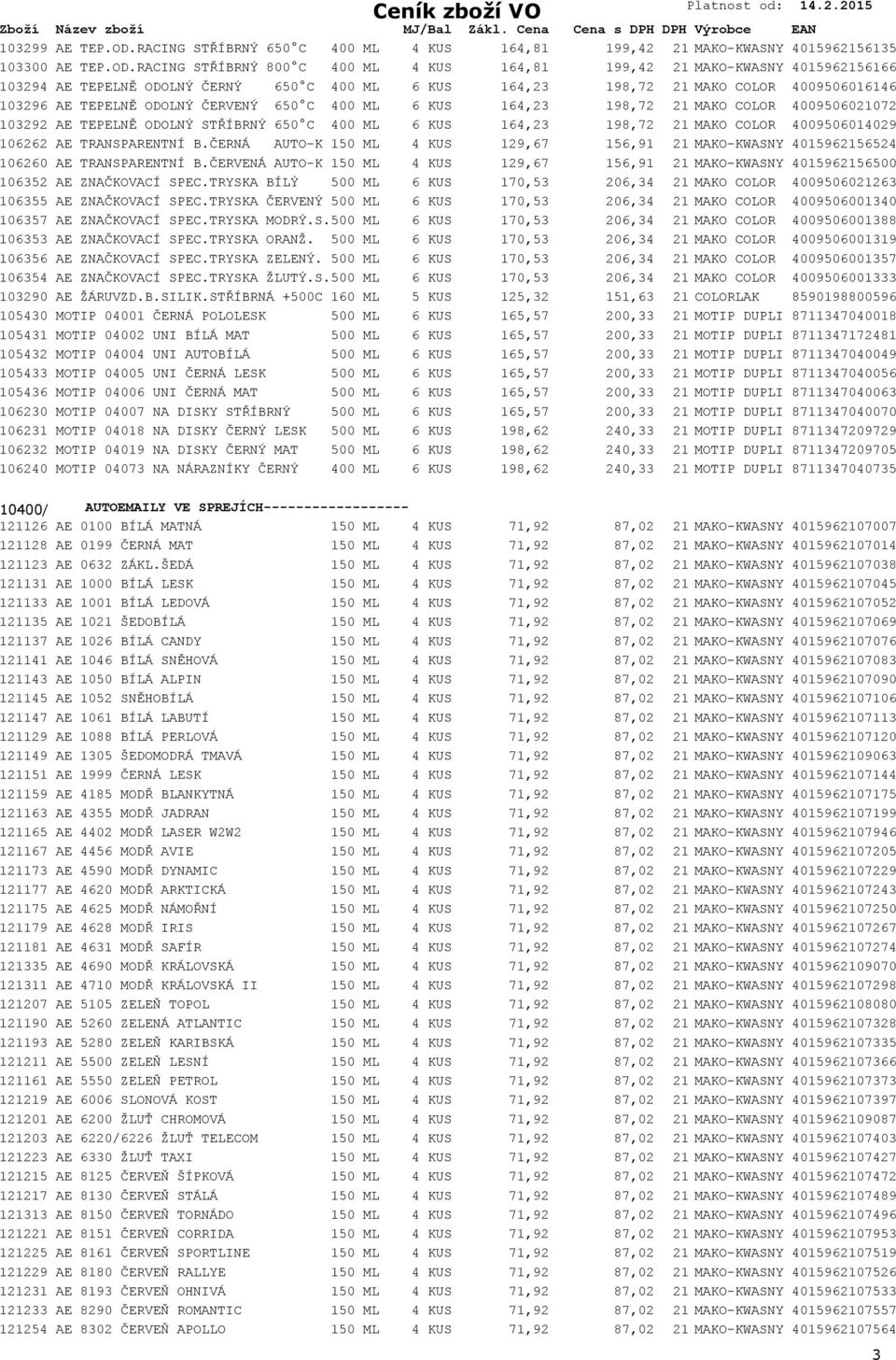 RACING STŘÍBRNÝ 800 C 400 ML 4 KUS na 164,81 výfuky 098 199,42 21 MAKO-KWASNY 4015962156166 103294 AE TEPELNĚ ODOLNÝ ČERNÝ 650 C 400 ML 6 KUS 164,2361614 198,72 21 MAKO COLOR 4009506016146 103296 AE