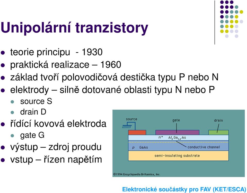 elektrody silně dotované oblasti typu N nebo P source S drain D