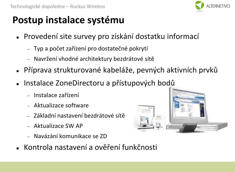 aktivních prvků Instalace ZoneDirectoru a přístupových bodů Instalace zařízení Aktualizace software