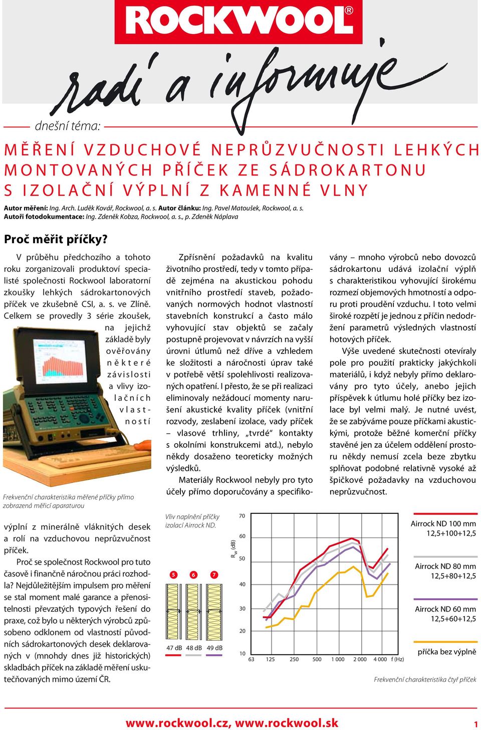 V průběhu předchozího a tohoto roku zorganizovali produktoví specialisté společnosti Rockwool laboratorní zkoušky lehkých sádrokartonových příček ve zkušebně CSI, a. s. ve Zlíně.