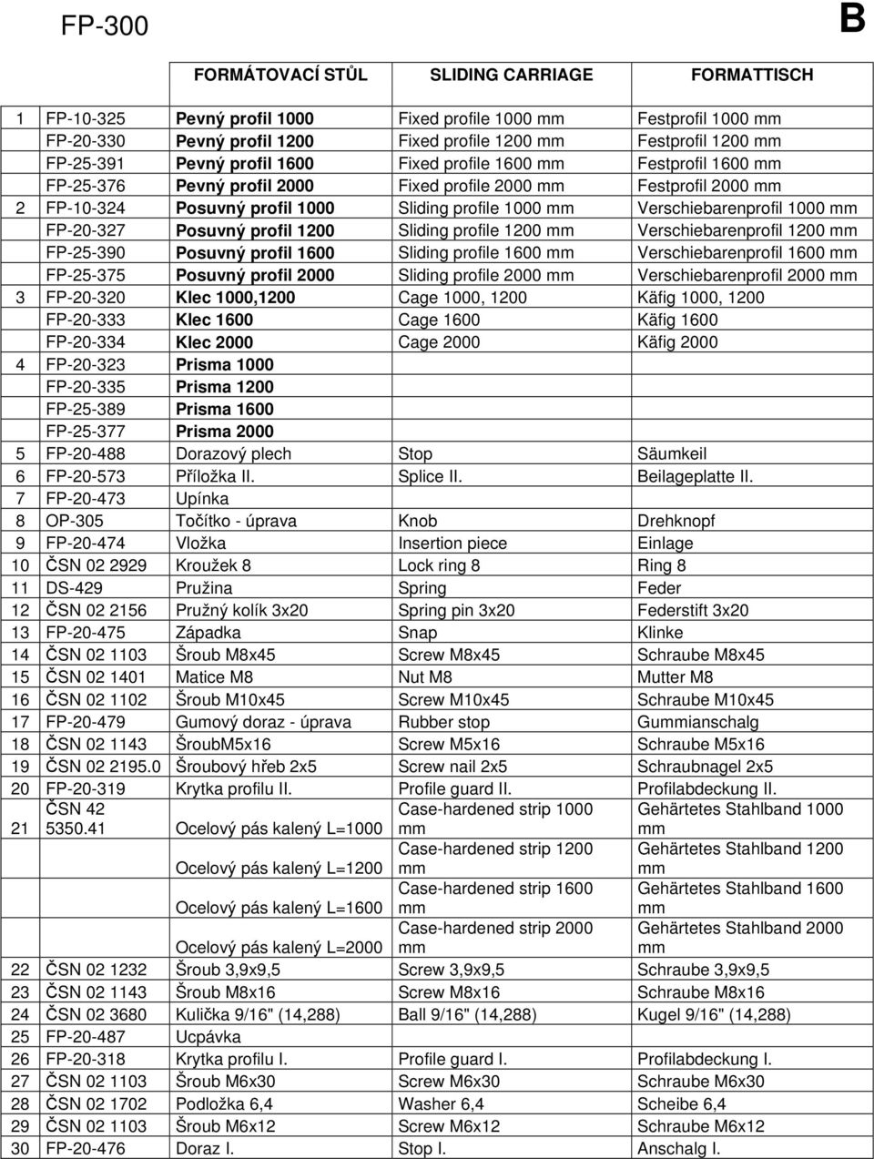 Verschiebarenprofil 1000 mm FP-20-327 Posuvný profil 1200 Sliding profile 1200 mm Verschiebarenprofil 1200 mm FP-25-390 Posuvný profil 1600 Sliding profile 1600 mm Verschiebarenprofil 1600 mm