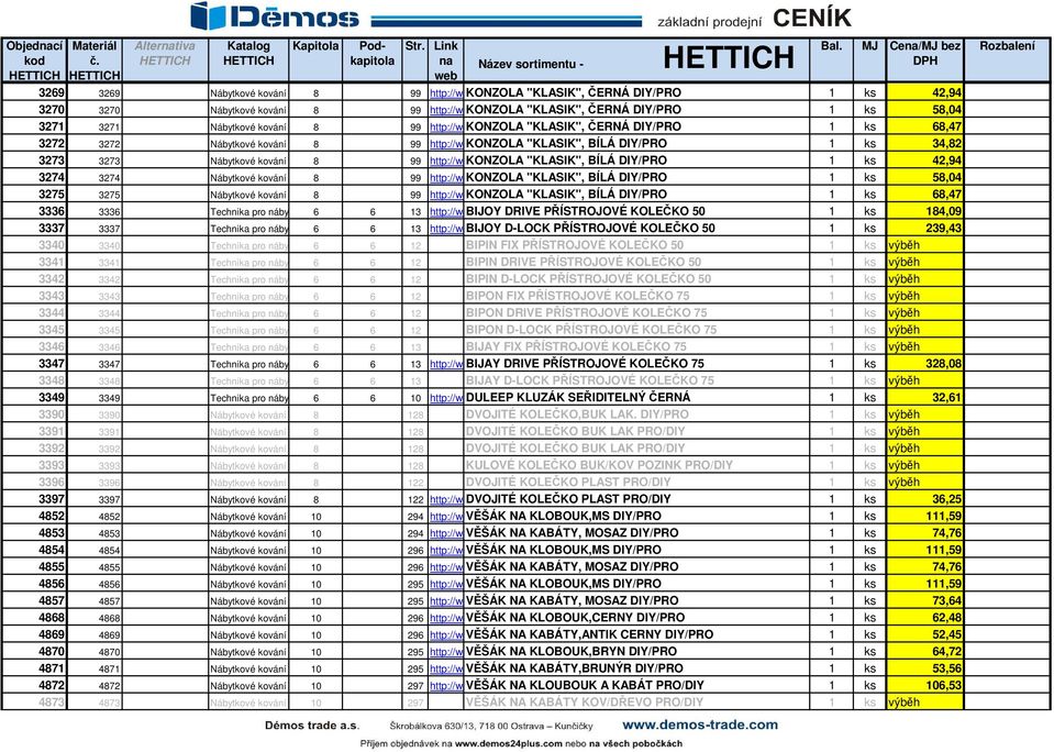 localeid=cs&itemid=3270 KONZOLA "KLASIK", ČERNÁ DIY/PRO 1 ks 58,04 3271 3271 Nábytkové kování 2005 8 99 http://2.hettich.com/hbh/start.do?