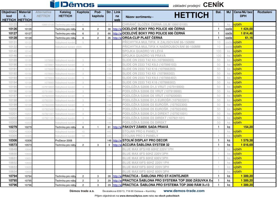 localeid=cs&itemid=10126 OCELOVÉ BOKY PRO POLICE 400 ČERNÁ 1 sada 1 424,00 10127 10127 Technika pro nábytek 2008 6 2 66 http://2.hettich.com/hbh/start.do?