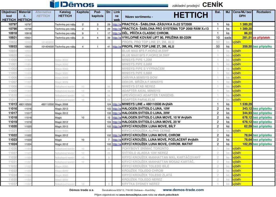 localeid=cs&itemid=10798 PRACTICA- ŠABLONA PRO SYSTEMA TOP 2000 RÁM X=13 1 ks 1 389,20 10918 10918 Technika pro nábytek 2008 9 1 17 http://2.hettich.com/hbh/start.do?localeid=cs&itemid=10918 DĚL.