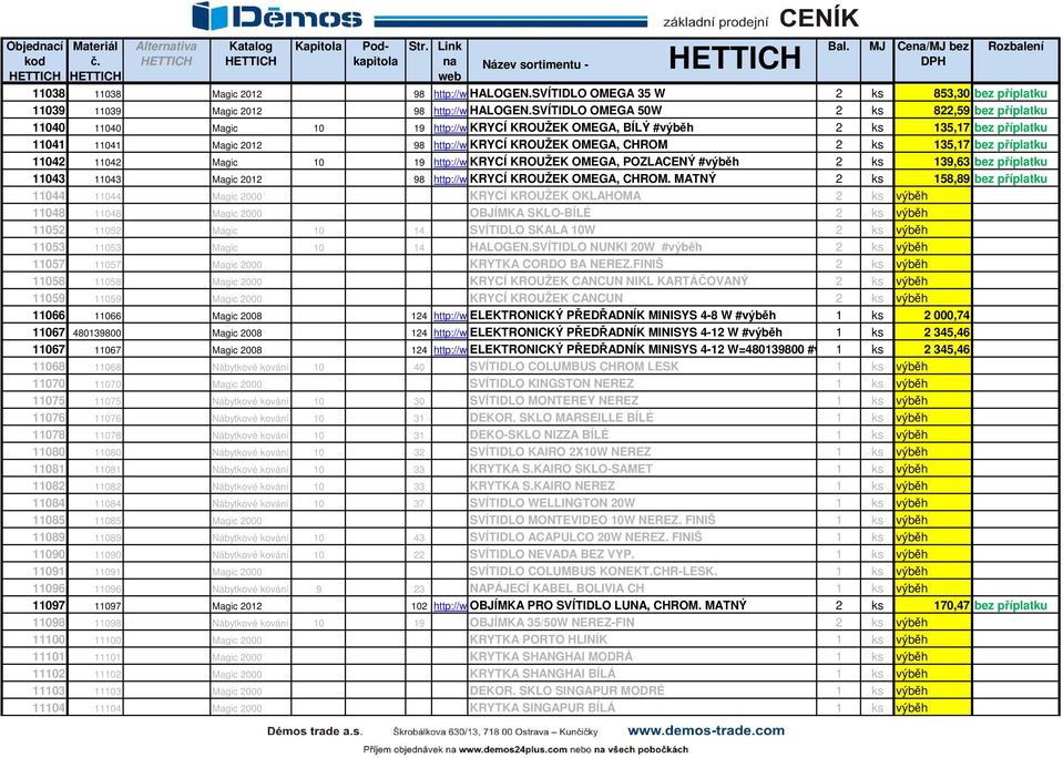 SVÍTIDLO OMEGA 50W 2 ks 822,59 bez příplatku 11040 11040 Magic 10 19 http://2.hettich.com/hbh/start.do?