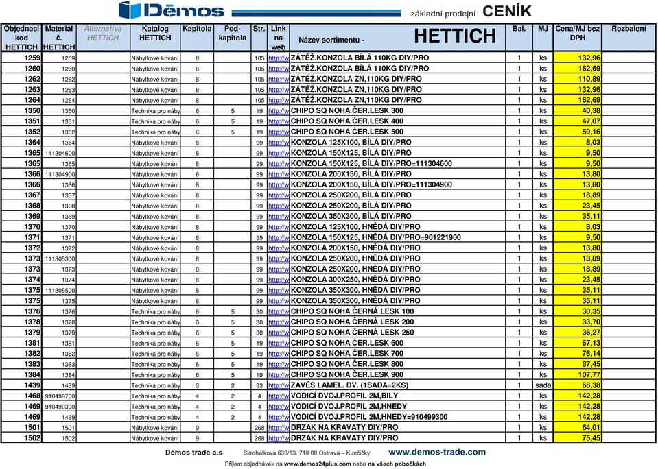 KONZOLA BÍLÁ 110KG DIY/PRO 1 ks 162,69 1262 1262 Nábytkové kování 2005 8 105 http://2.hettich.com/hbh/start.do?localeid=cs&itemid=1262 ZÁTĚŽ.