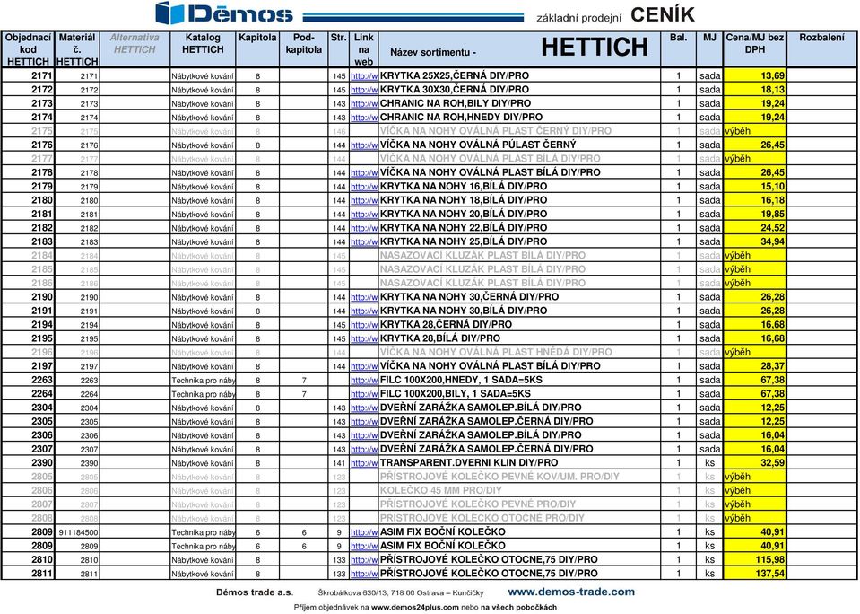 localeid=cs&itemid=2172 KRYTKA 30X30,ČERNÁ DIY/PRO 1 sada 18,13 2173 2173 Nábytkové kování 2005 8 143 http://2.hettich.com/hbh/start.do?