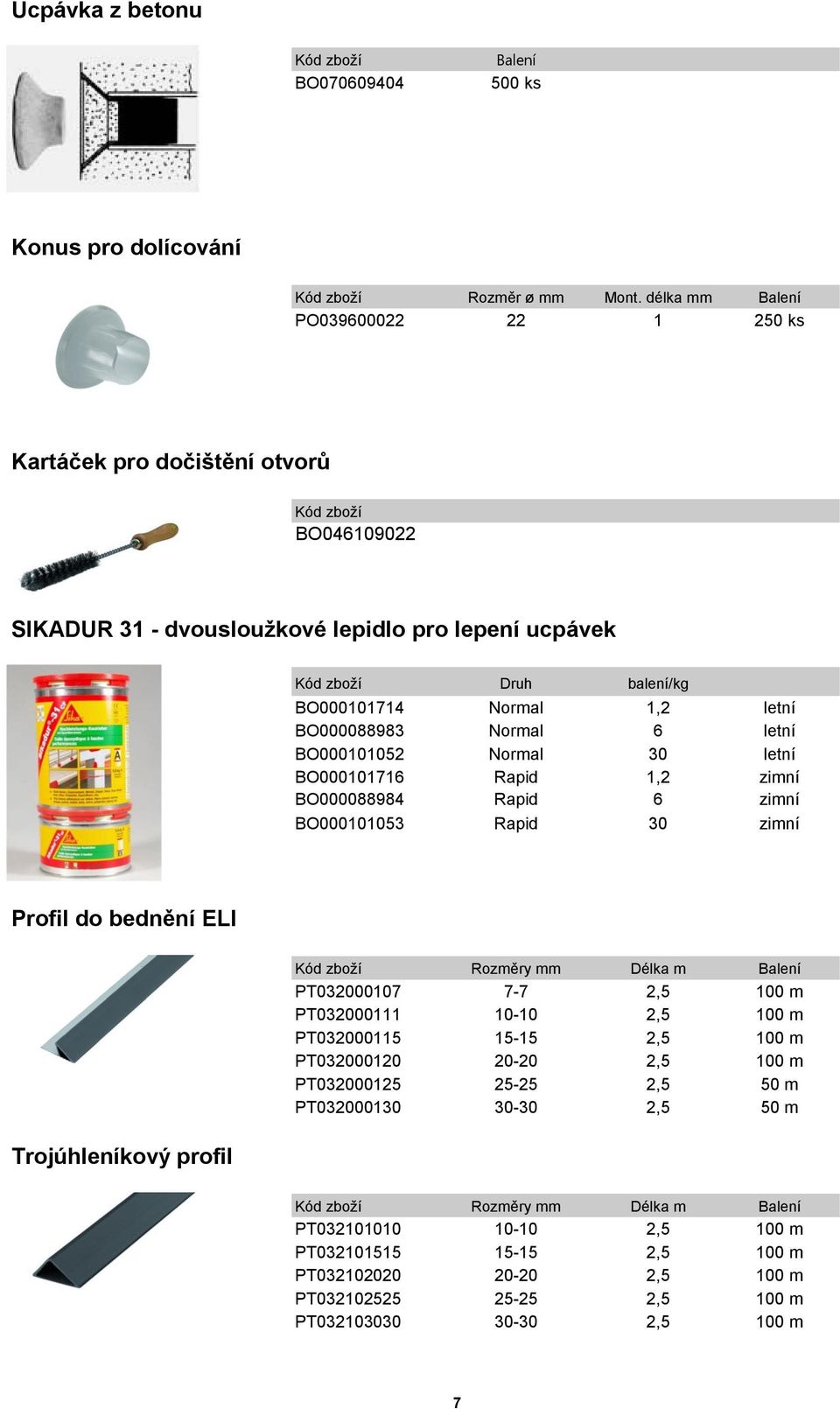 6 letní BO000101052 Normal 30 letní BO000101716 Rapid 1,2 zimní BO000088984 Rapid 6 zimní BO000101053 Rapid 30 zimní Profil do bednění ELI Trojúhleníkový profil Rozměry mm Délka m PT032000107