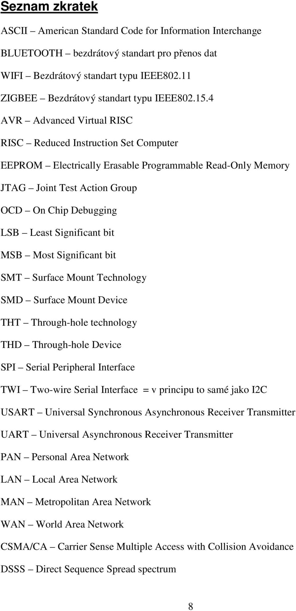 Significant bit MSB Most Significant bit SMT Surface Mount Technology SMD Surface Mount Device THT Through-hole technology THD Through-hole Device SPI Serial Peripheral Interface TWI Two-wire Serial