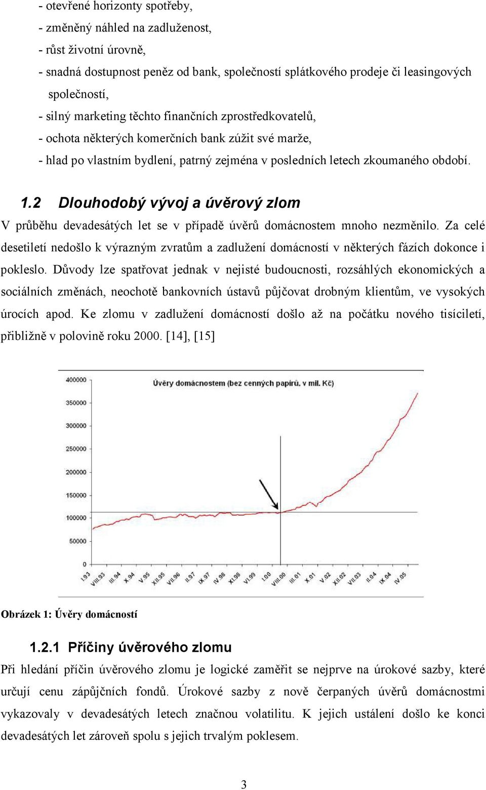 2 Dlouhodobý vývoj a úvěrový zlom V průběhu devadesátých let se v případě úvěrů domácnostem mnoho nezměnilo.