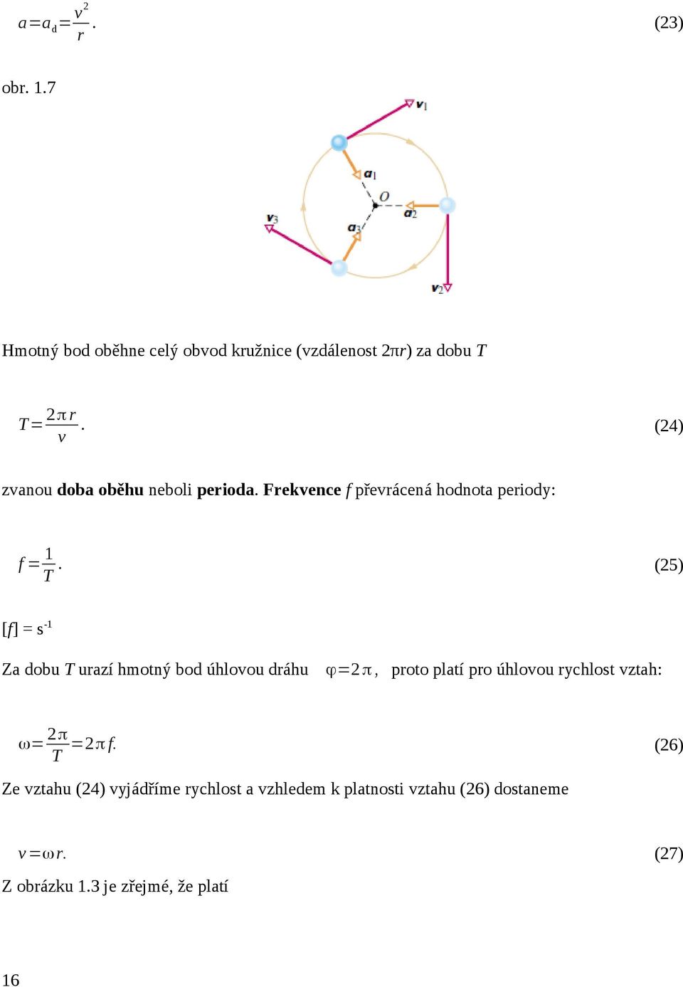 T (5) [f] = s-1 Za dobu T urazí hmotný bod úhlovou dráhu ϕ= π, proto platí pro úhlovou rychlost vztah: ω= π