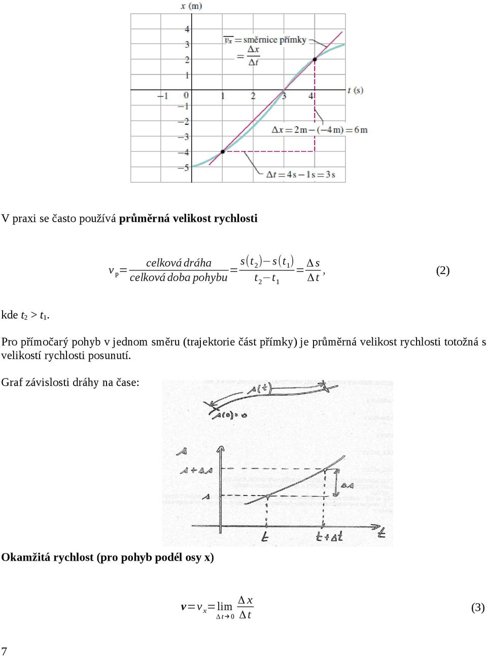 Pro přímočarý pohyb v jednom směru (trajektorie část přímky) je průměrná velikost rychlosti
