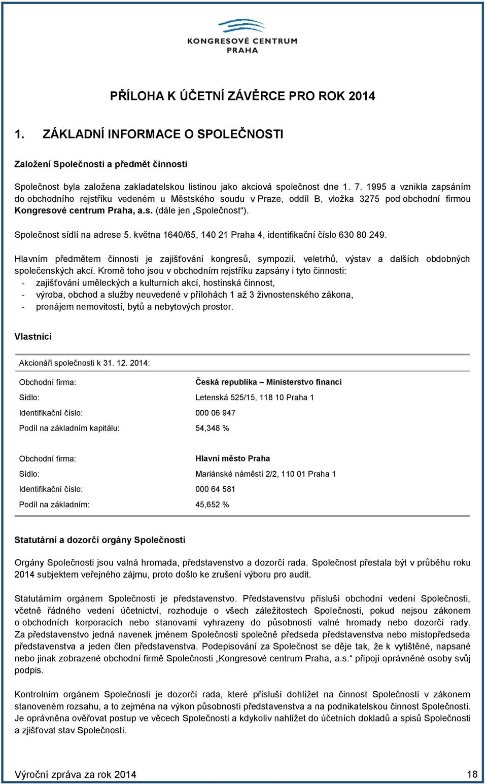 Společnost sídlí na adrese 5. května 1640/65, 140 21 Praha 4, identifikační číslo 630 80 249.