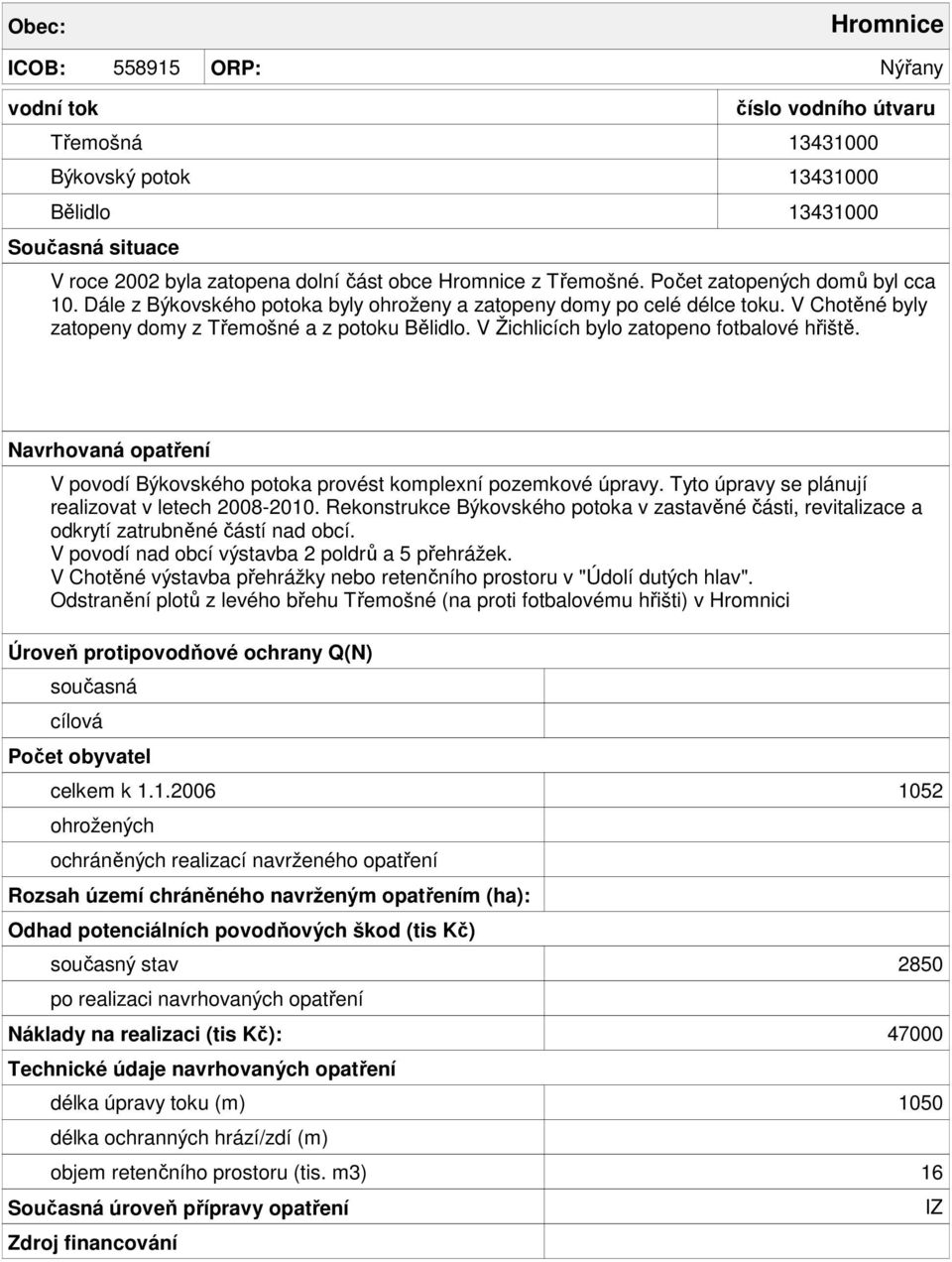 V povodí Býkovského potoka provést komplexní pozemkové úpravy. Tyto úpravy se plánují realizovat v letech 2008-2010.