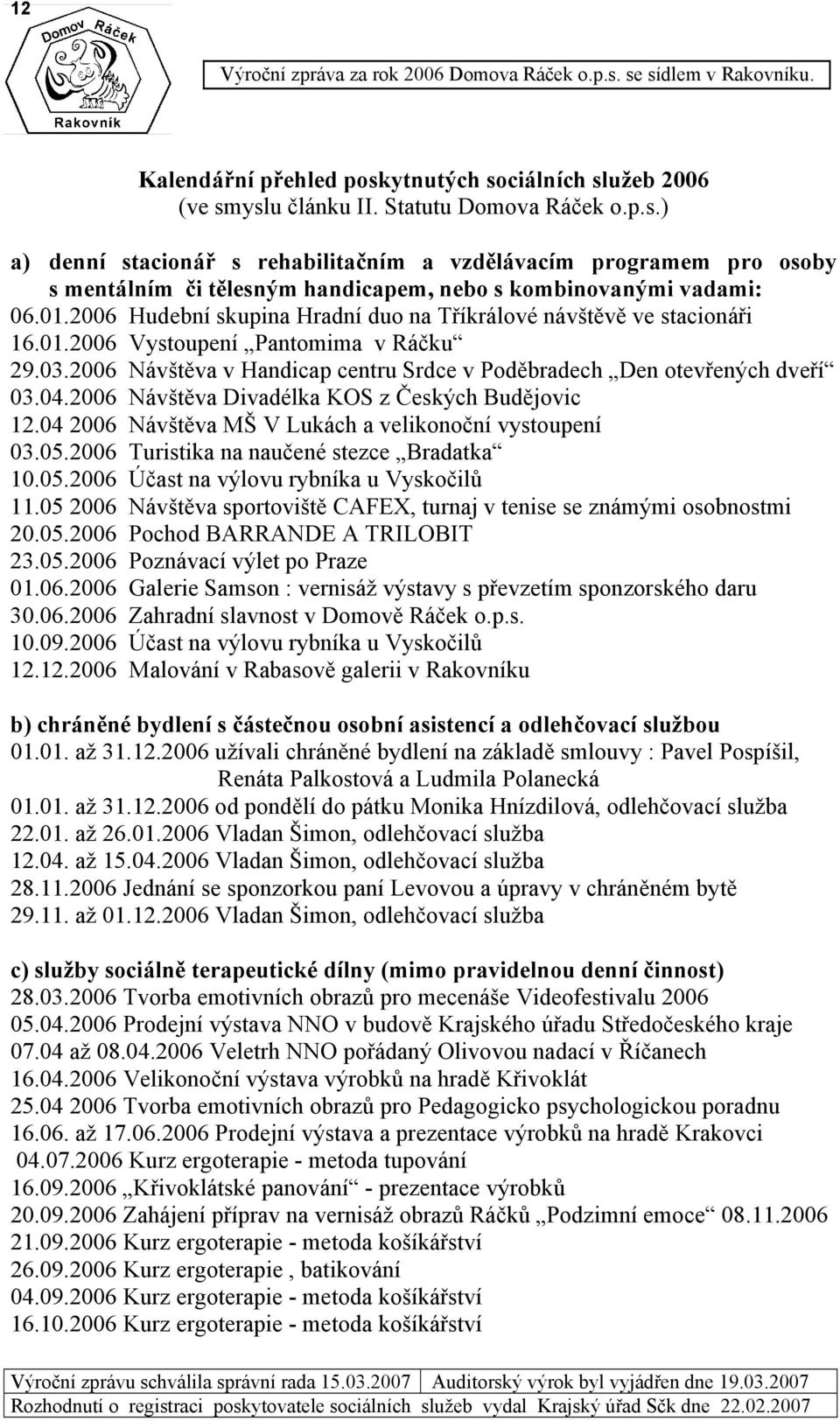 2006 Návštěva Divadélka KOS z Českých Budějovic 12.04 2006 Návštěva MŠ V Lukách a velikonoční vystoupení 03.05.2006 Turistika na naučené stezce Bradatka 10.05.2006 Účast na výlovu rybníka u Vyskočilů 11.