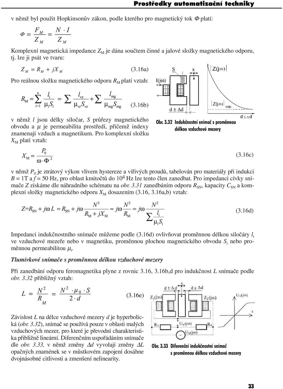 6b) v němž l jsou délky siločar, S průřezy magnetického obvodu a μ je permeabilita prostředí, přičemž indexy znamenají vzduch a magnetikum. Pro komplexní složku X M platí vztah: Obr. 3.