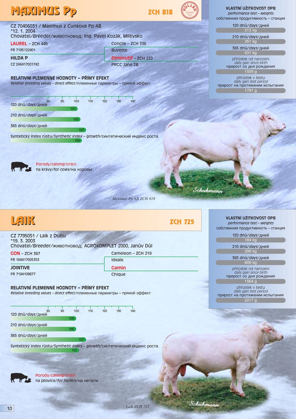 631 kg 1559 g 1791 g 101 103 107 104 na krávy/for cows/ì ÍÓappleÓ Maximus Pp AB ZCH 818 LAIK ZCH 725 LAIK CZ 7795051 / Laik z Dubu *19. 3.