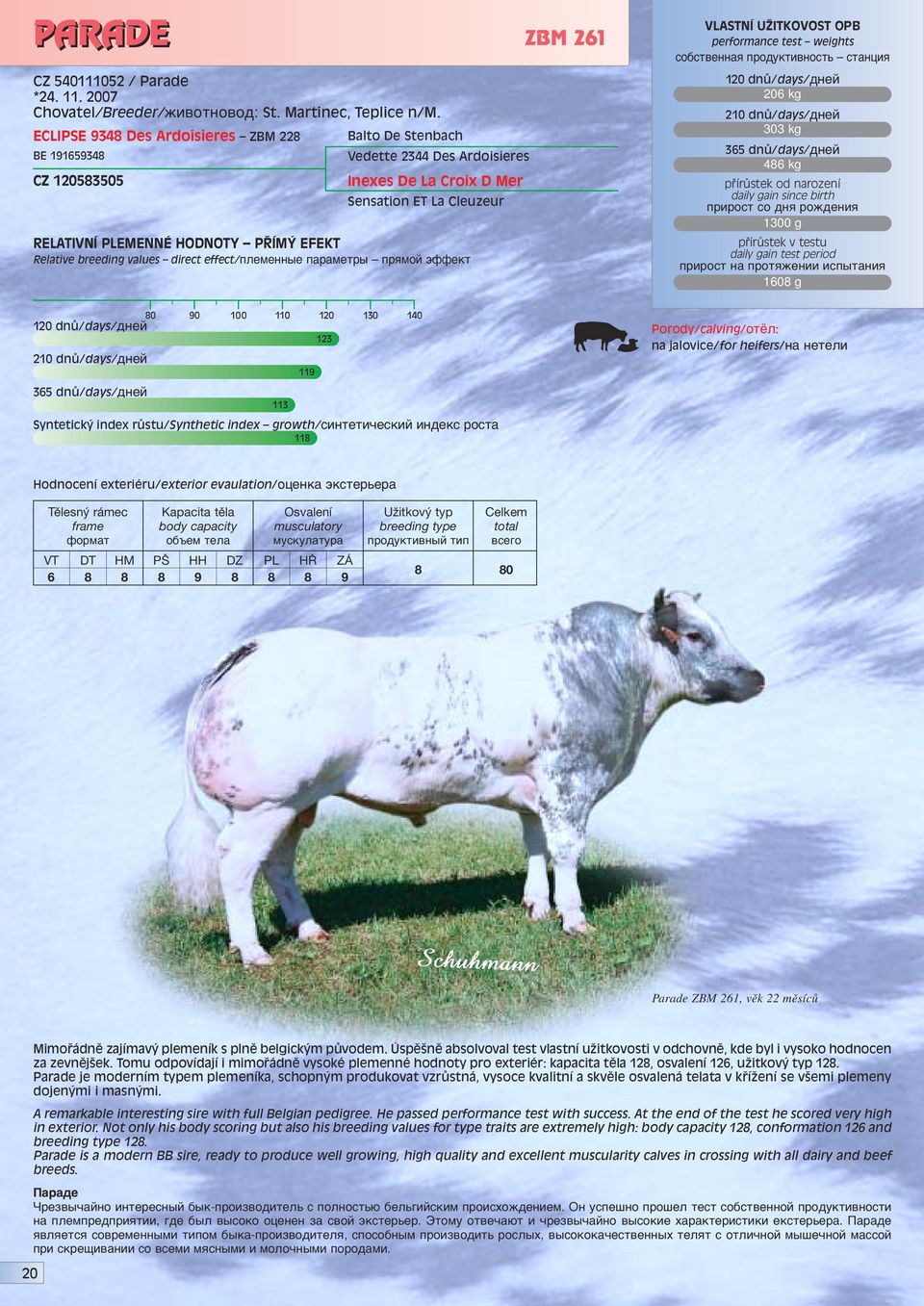 118 113 119 Hodnocení exteriéru/exterior evaulation/oˆâìí ÍÒÚÂapple Âapple Tělesný rámec Kapacita těla Osvalení Užitkový typ Celkem frame body capacity musculatory breeding type total ÙÓappleÏ Ú Ó ÂÏ