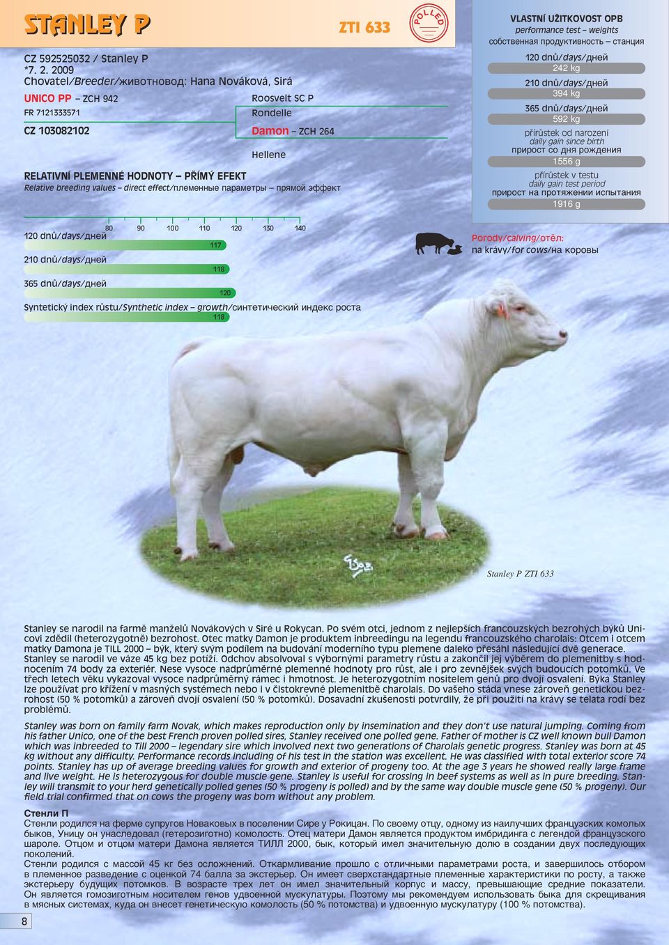 120 na krávy/for cows/ì ÍÓappleÓ Stanley P ZTI 633 Stanley se narodil na farmû manïelû Novákov ch v Siré u Rokycan.