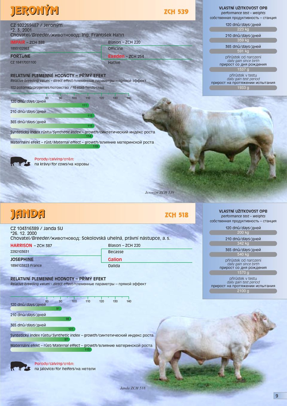 111 114 Maternální efekt rûst/maternal effect growth/ ÎËflÌËÂ Ï ÚÂappleËÌÒÍÓÈ appleóòú 119 115 115 na krávy/for cows/ì ÍÓappleÓ Jeroným ZCH 539 JANDA ZCH 518 JANDA CZ 104316389 / Janda SU *26. 12.