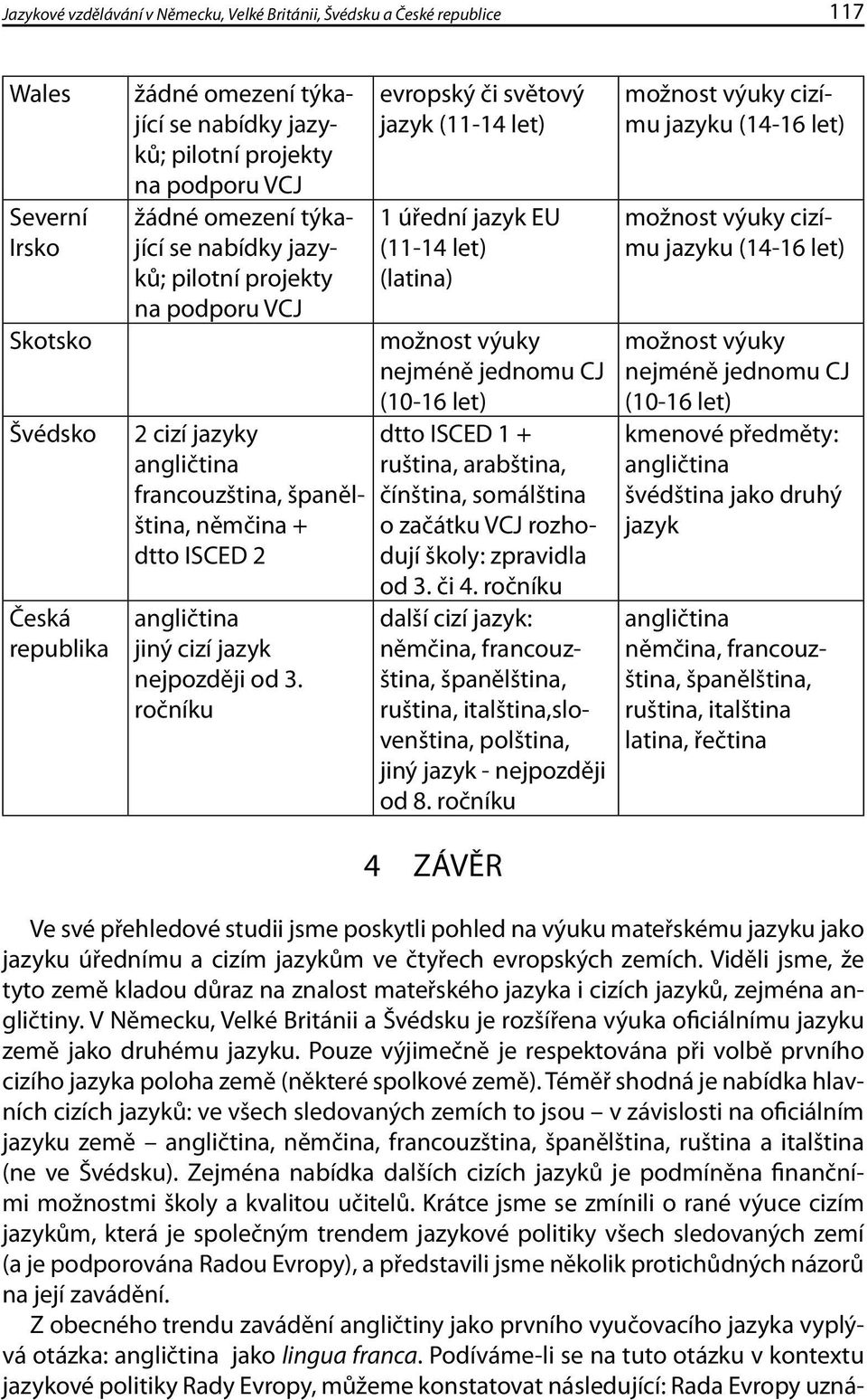 ročníku evropský či světový jazyk (11-14 let) 1 úřední jazyk EU (11-14 let) (latina) možnost výuky nejméně jednomu CJ (10-16 let) dtto ISCED 1 + ruština, arabština, čínština, somálština o začátku VCJ