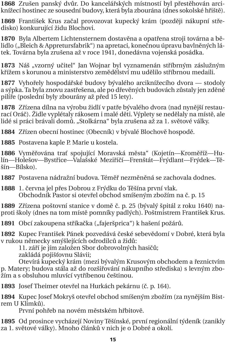 1870 Byla Albertem Lichtensternem dostavěna a opatřena stroji továrna a bělidlo ( Bleich & Appretursfabrik ) na apretaci, konečnou úpravu bavlněných látek.