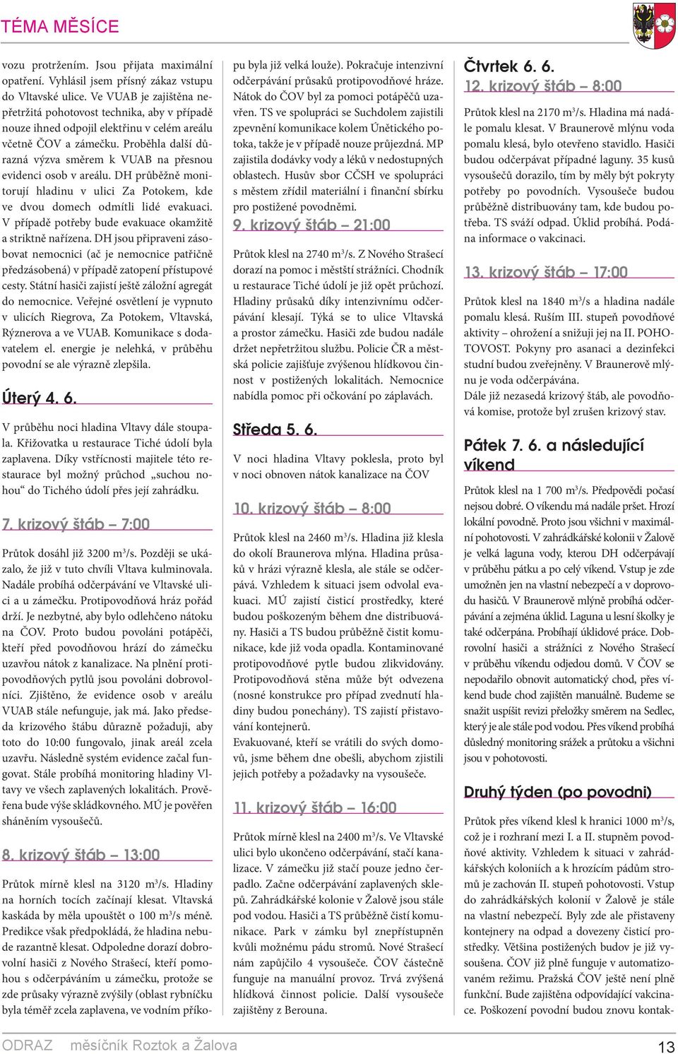 Proběhla další důrazná výzva směrem k VUAB na přesnou evidenci osob v areálu. DH průběžně monitorují hladinu v ulici Za Potokem, kde ve dvou domech odmítli lidé evakuaci.