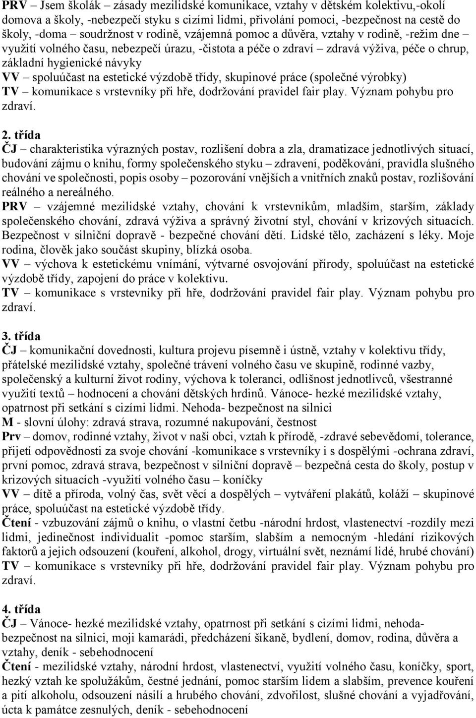 estetické výzdobě třídy, skupinové práce (společné výrobky) TV komunikace s vrstevníky při hře, dodržování pravidel fair play. Význam pohybu pro zdraví. 2.