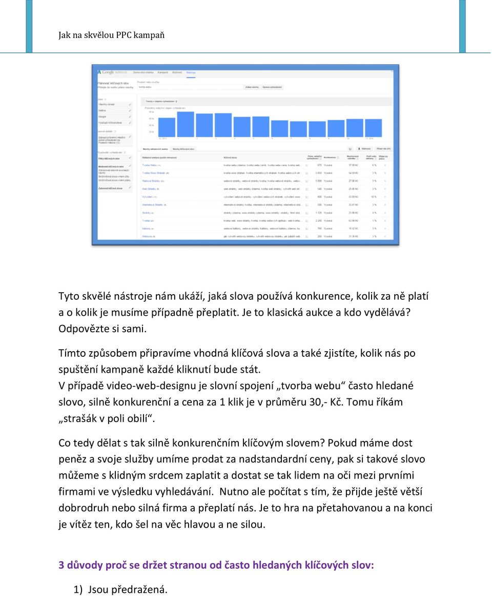 V případě video-web-designu je slovní spojení tvorba webu často hledané slovo, silně konkurenční a cena za 1 klik je v průměru 30,- Kč. Tomu říkám strašák v poli obilí.