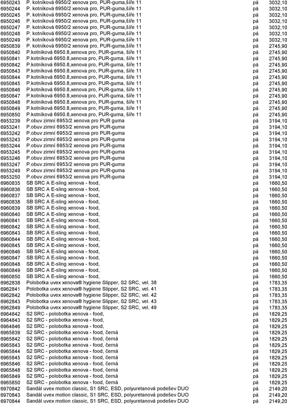 kotníková 6950/2 xenova pro, PUR-guma,šíře 11 pá 3032,10 6950248 P. kotníková 6950/2 xenova pro, PUR-guma,šíře 11 pá 3032,10 6950249 P.