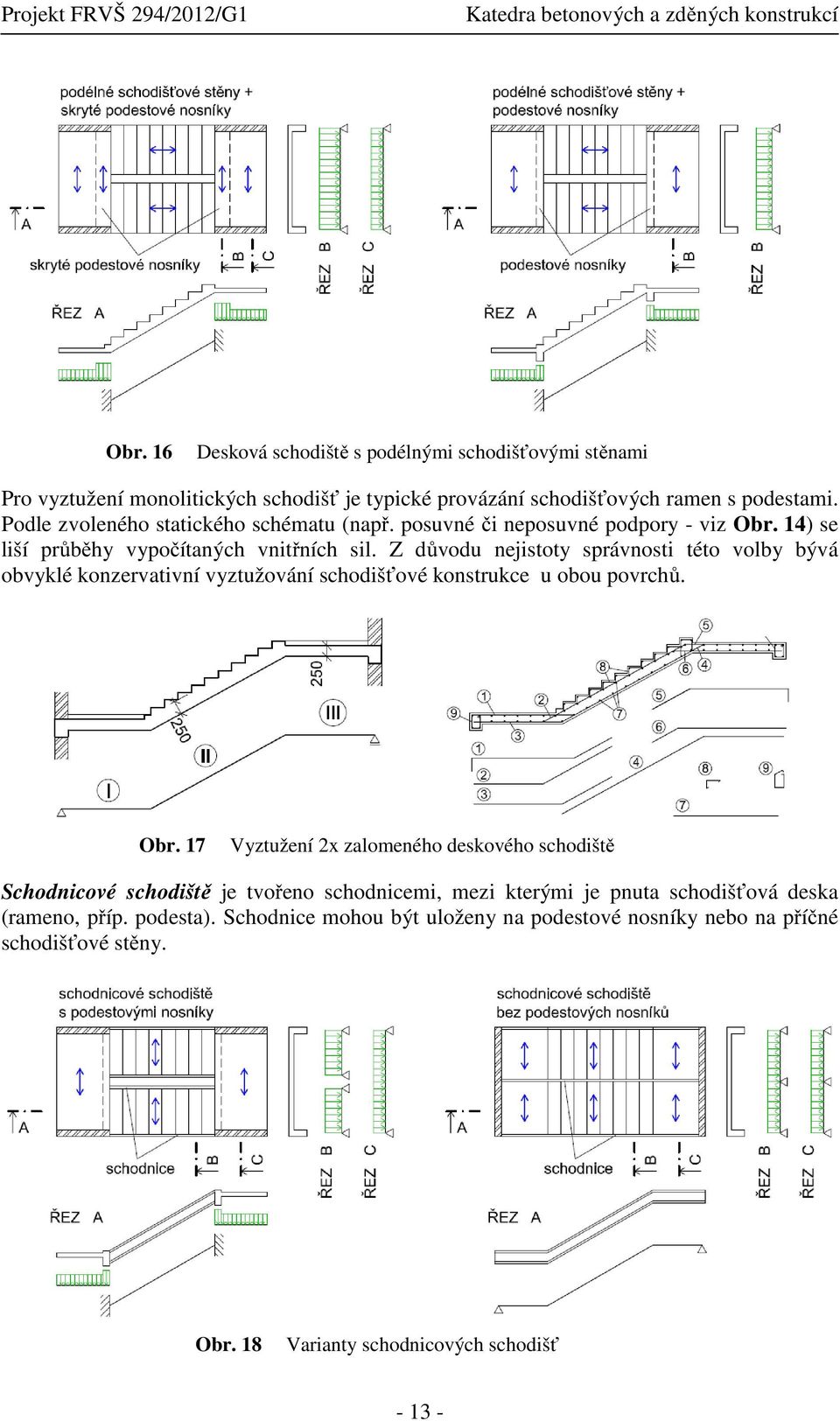 Z důvodu nejistoty správnosti této volby bývá obvyklé konzervativní vyztužování schodišťové konstrukce u obou povrchů. Obr.