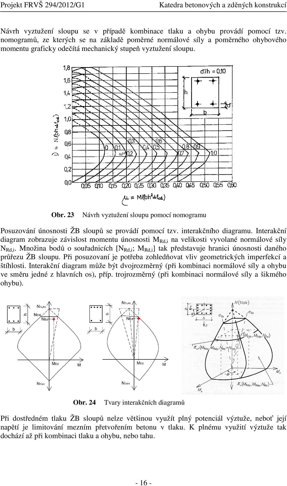 23 Návrh vyztužení sloupu pomocí nomogramu Posuzování únosnosti ŽB sloupů se provádí pomocí tzv. interakčního diagramu.