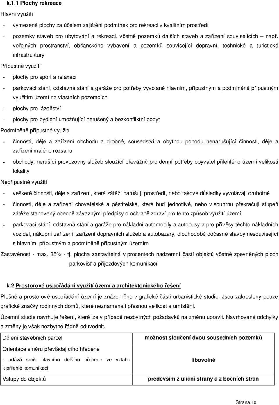 ve ejných prostranství, ob anského vybavení a pozemk související dopravní, technické a turistické infrastruktury ípustné využití - plochy pro sport a relaxaci - parkovací stání, odstavná stání a