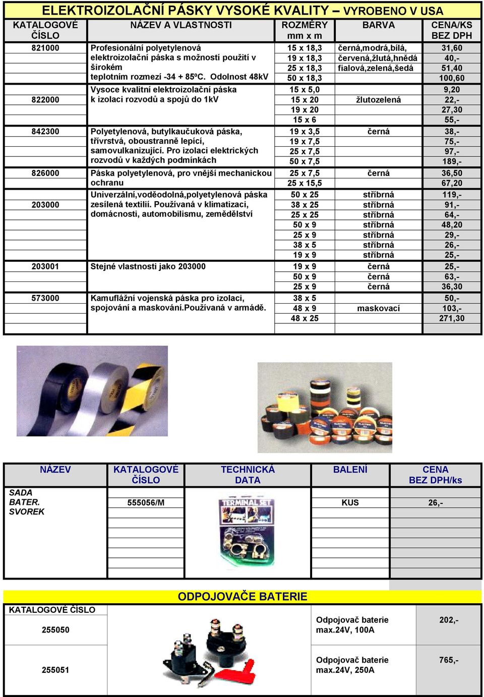 Odolnost 48kV 50 x 18,3 100,60 Vysoce kvalitní elektroizolační páska 15 x 5,0 9,20 822000 k izolaci rozvodů a spojů do 1kV 15 x 20 žlutozelená 22,- 19 x 20 27,30 15 x 6 55,- 842300 Polyetylenová,
