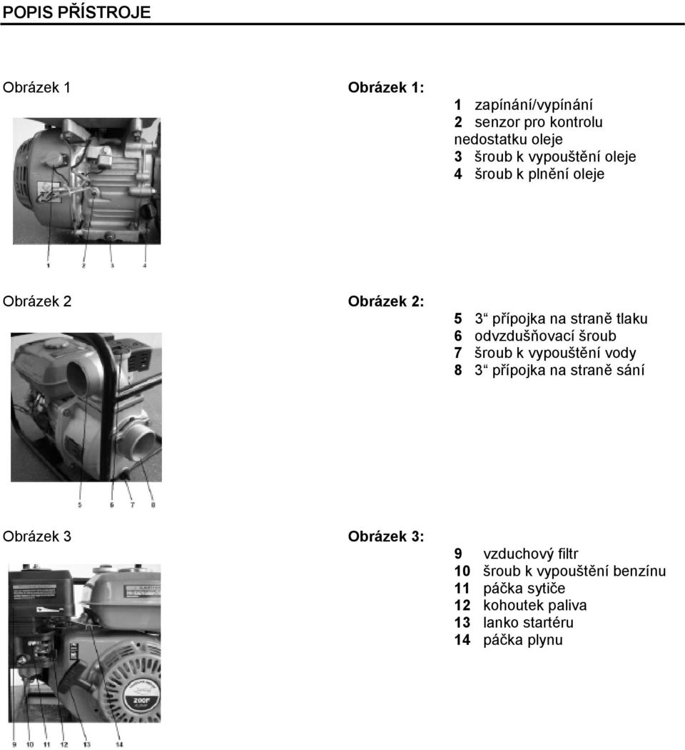 odvzdušňovací šroub 7 šroub k vypouštění vody 8 3 přípojka na straně sání Obrázek 3 Obrázek 3: 9