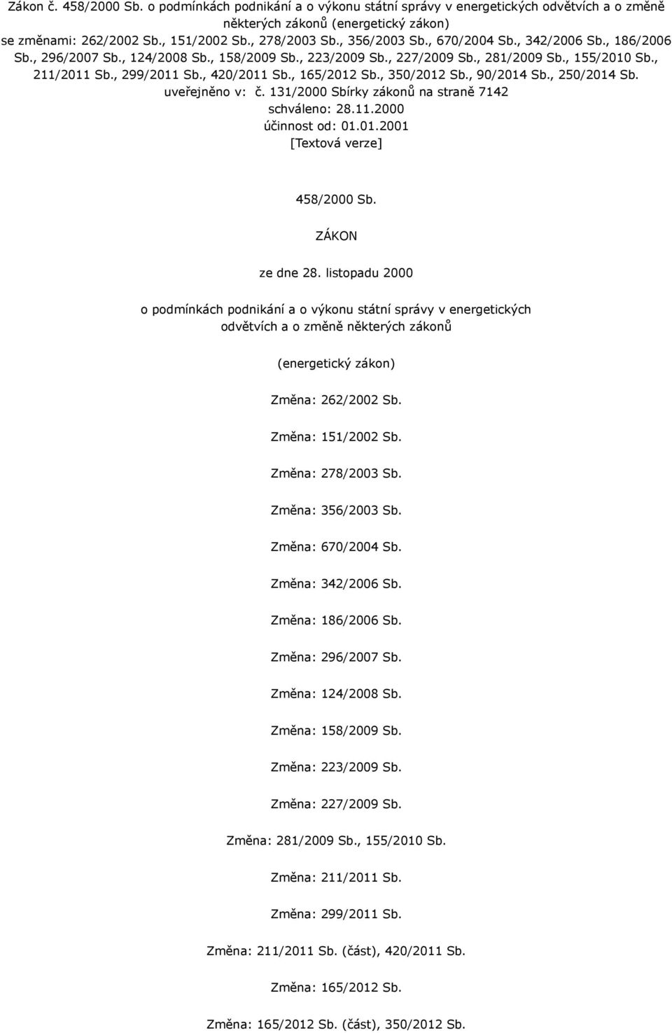 , 165/2012 Sb., 350/2012 Sb., 90/2014 Sb., 250/2014 Sb. uveřejněno v: č. 131/2000 Sbírky zákonů na straně 7142 schváleno: 28.11.2000 účinnost od: 01.01.2001 [Textová verze] 458/2000 Sb.