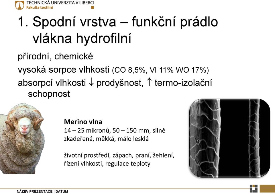 termo-izolační schopnost Merino vlna 14 25 mikronů, 50 150 mm, silně zkadeřená,