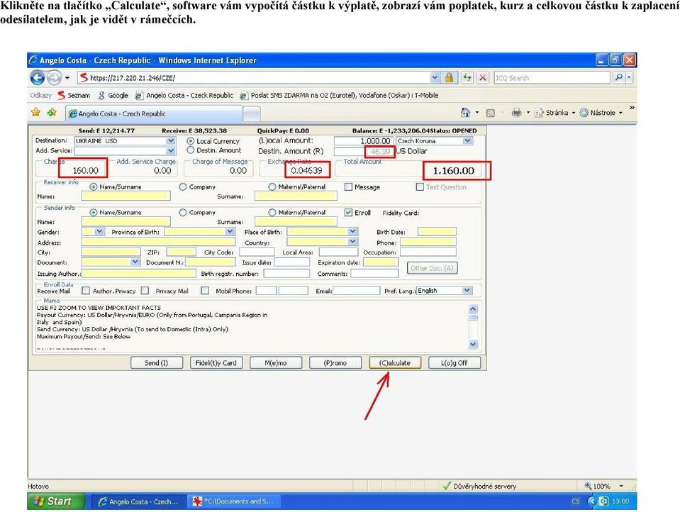 vám poplatek, kurz a celkovou částku k