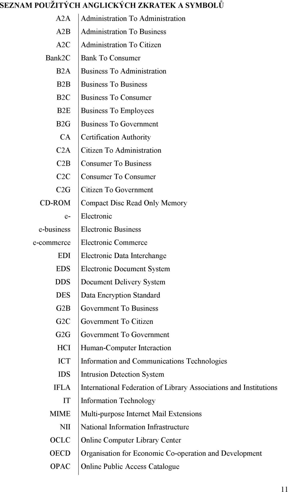 To Consumer C2G Citizen To Government CD-ROM Compact Disc Read Only Memory e- Electronic e-business Electronic Business e-commerce Electronic Commerce EDI Electronic Data Interchange EDS Electronic