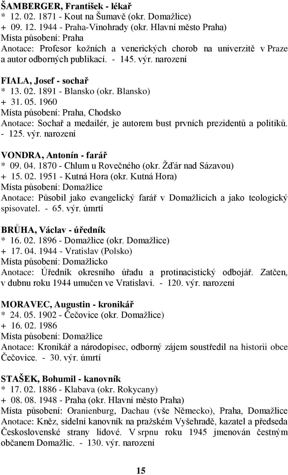 1891 - Blansko (okr. Blansko) + 31. 05. 1960 Místa působení: Praha, Chodsko Anotace: Sochař a medailér, je autorem bust prvních prezidentů a politiků. - 125. výr.