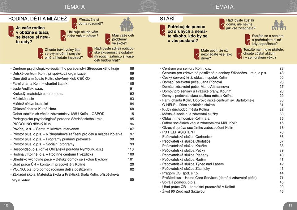 - Centrum psychologicko-sociálního poradenství tředočeského kraje 88 - Dětské centrum Kolín, příspěvková organizace 89 - Dům dětí a mládeže Kolín, otevřený klub CÉČKO 90 - Farní charita Kolín