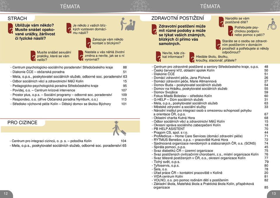 - Centrum psychologicko-sociálního poradenství tředočeského kraje 88 - Diakonie ČCE občanská poradna 51 - Mela, o.p.s., poskytovatel sociálních služeb, odborné soc.