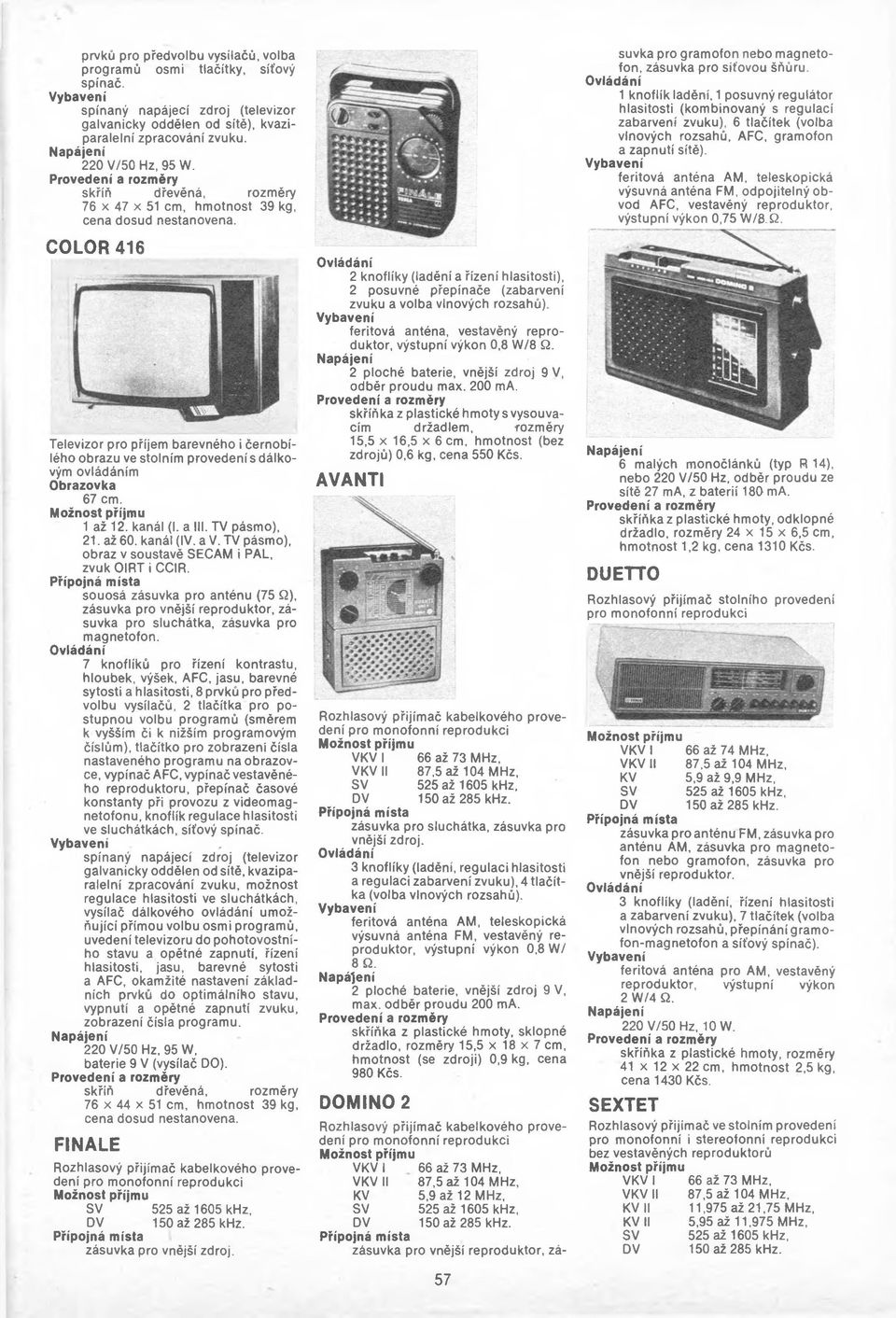 TV pásmo), zásuvka pro vnější reproduktor, zásuvka pro sluchátka, zásuvka pro magnetofon.