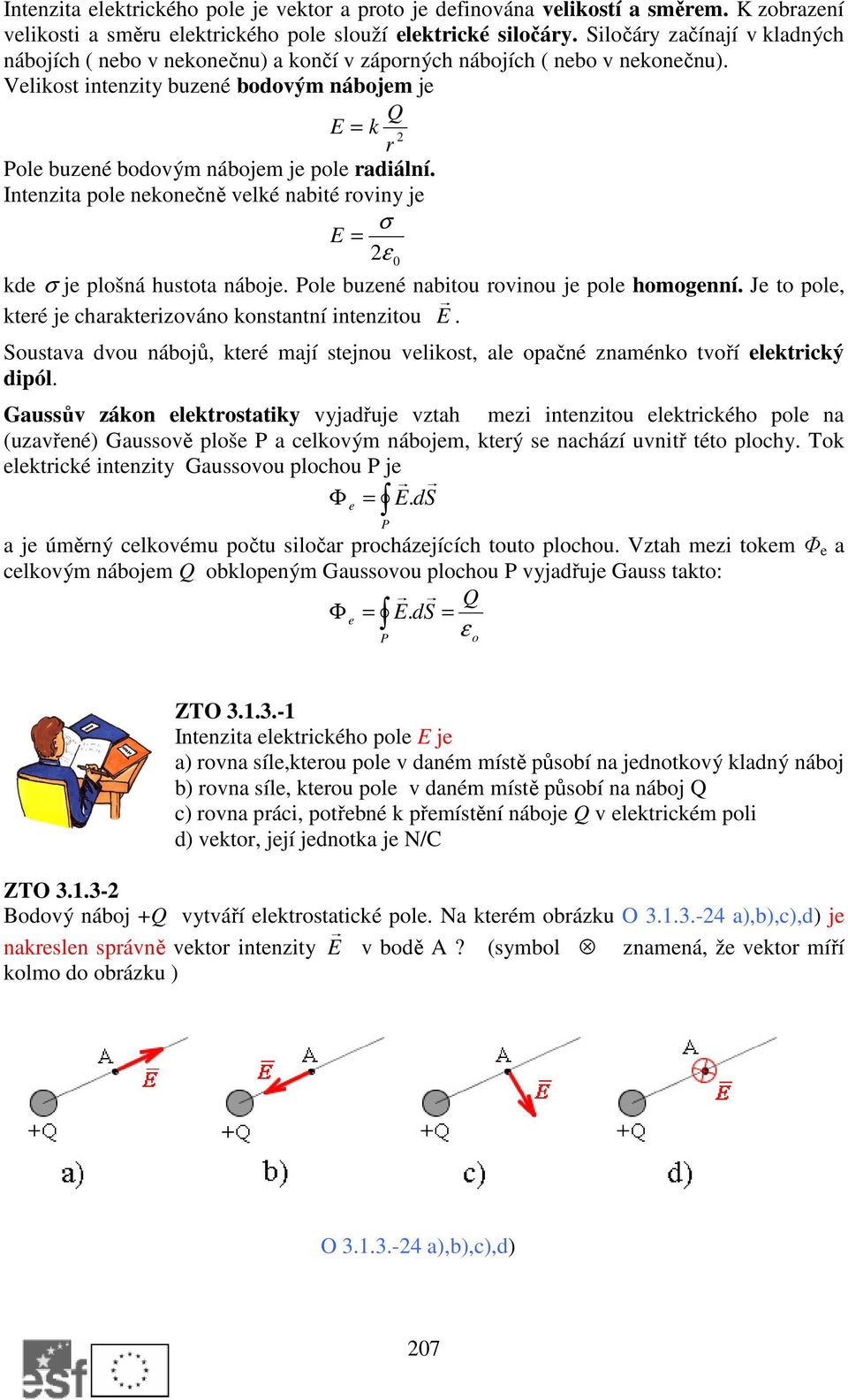 Velikost intenzity buzené bodovým nábojem je Q E = k 2 r Pole buzené bodovým nábojem je pole radiální. Intenzita pole nekonečně velké nabité roviny je σ E = 2ε 0 kde σ je plošná hustota náboje.