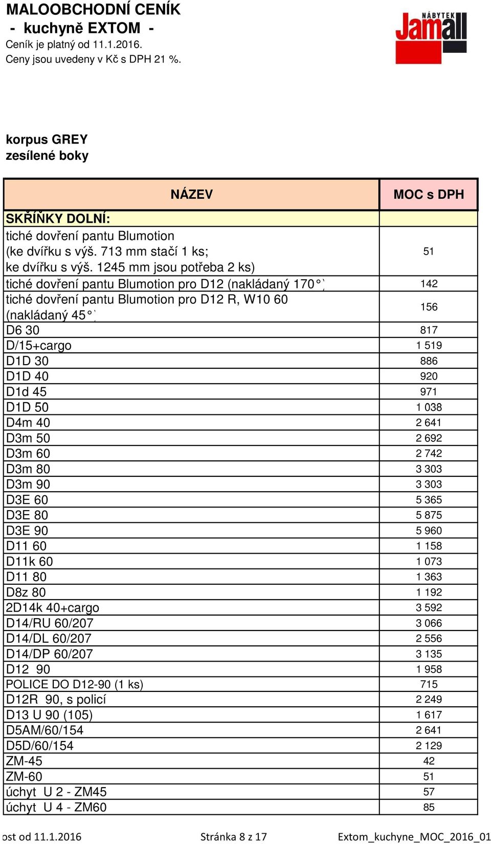 1245 mm jsou potřeba 2 ks) tiché dovření pantu Blumotion pro D12 (nakládaný 170 ) 142 tiché dovření pantu Blumotion pro D12 R, W10 60 (nakládaný 45 ) 156 D6 30 817 D/15+cargo 1 519 D1D 30 886 D1D 40