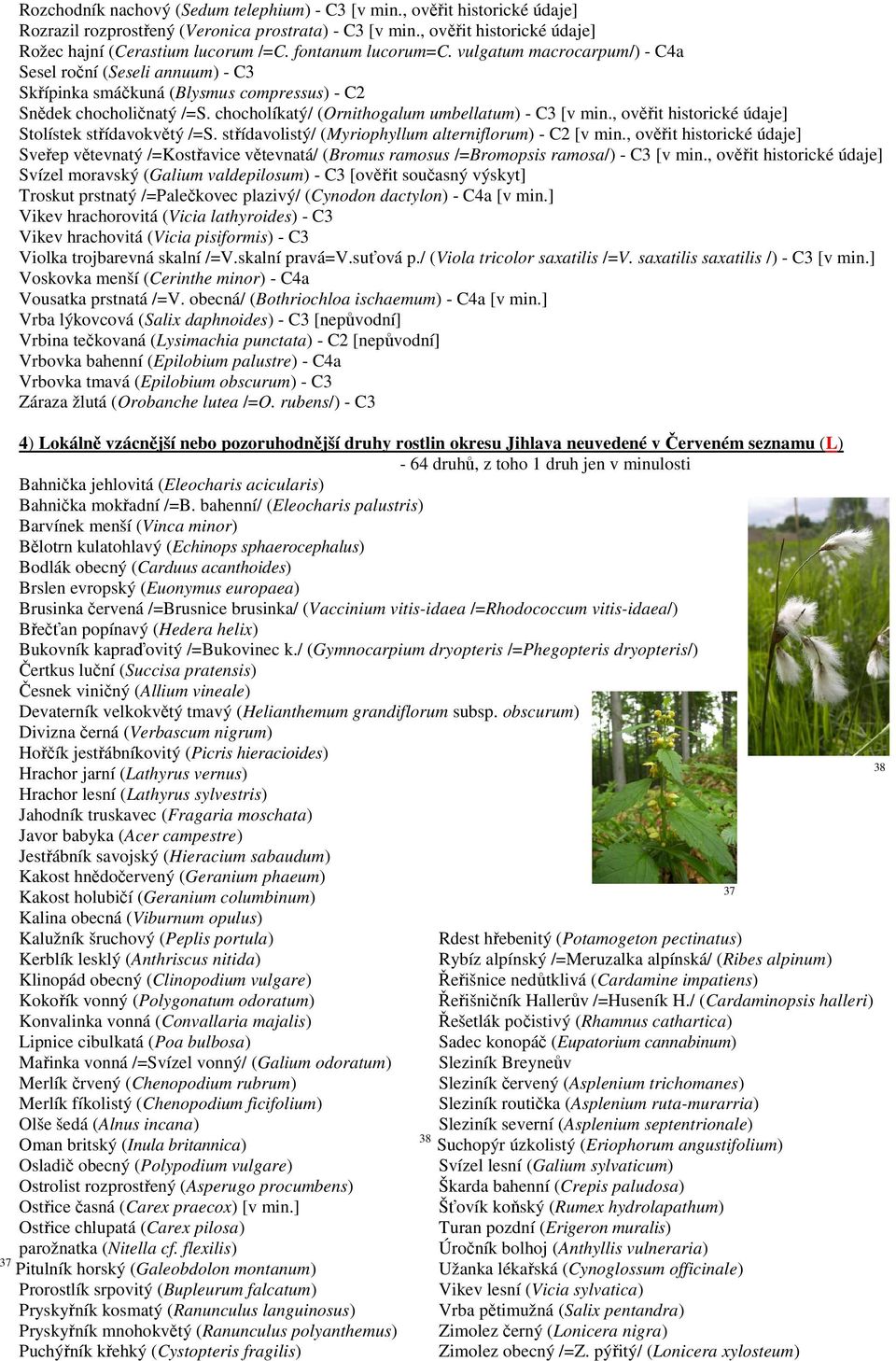 chocholíkatý/ (Ornithogalum umbellatum) - C3 [v min., ověřit historické údaje] Stolístek střídavokvětý /=S. střídavolistý/ (Myriophyllum alterniflorum) - C2 [v min.