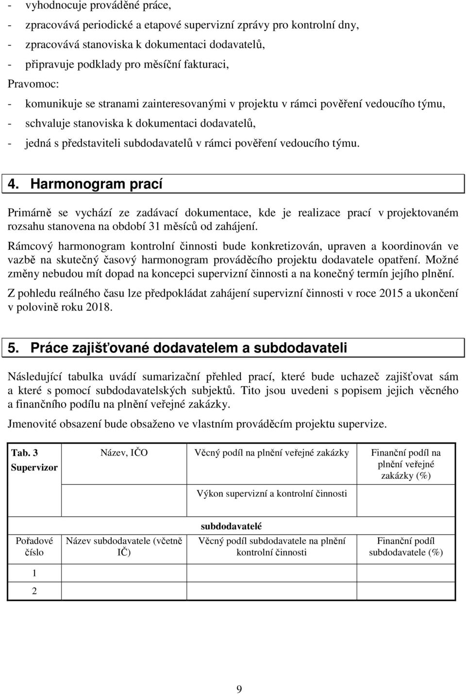 vedoucího týmu. 4. Harmonogram prací Primárně se vychází ze zadávací dokumentace, kde je realizace prací v projektovaném rozsahu stanovena na období 31 měsíců od zahájení.